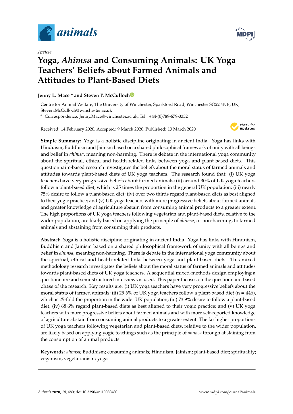 UK Yoga Teachers' Beliefs About Farmed Animals and Attitudes To