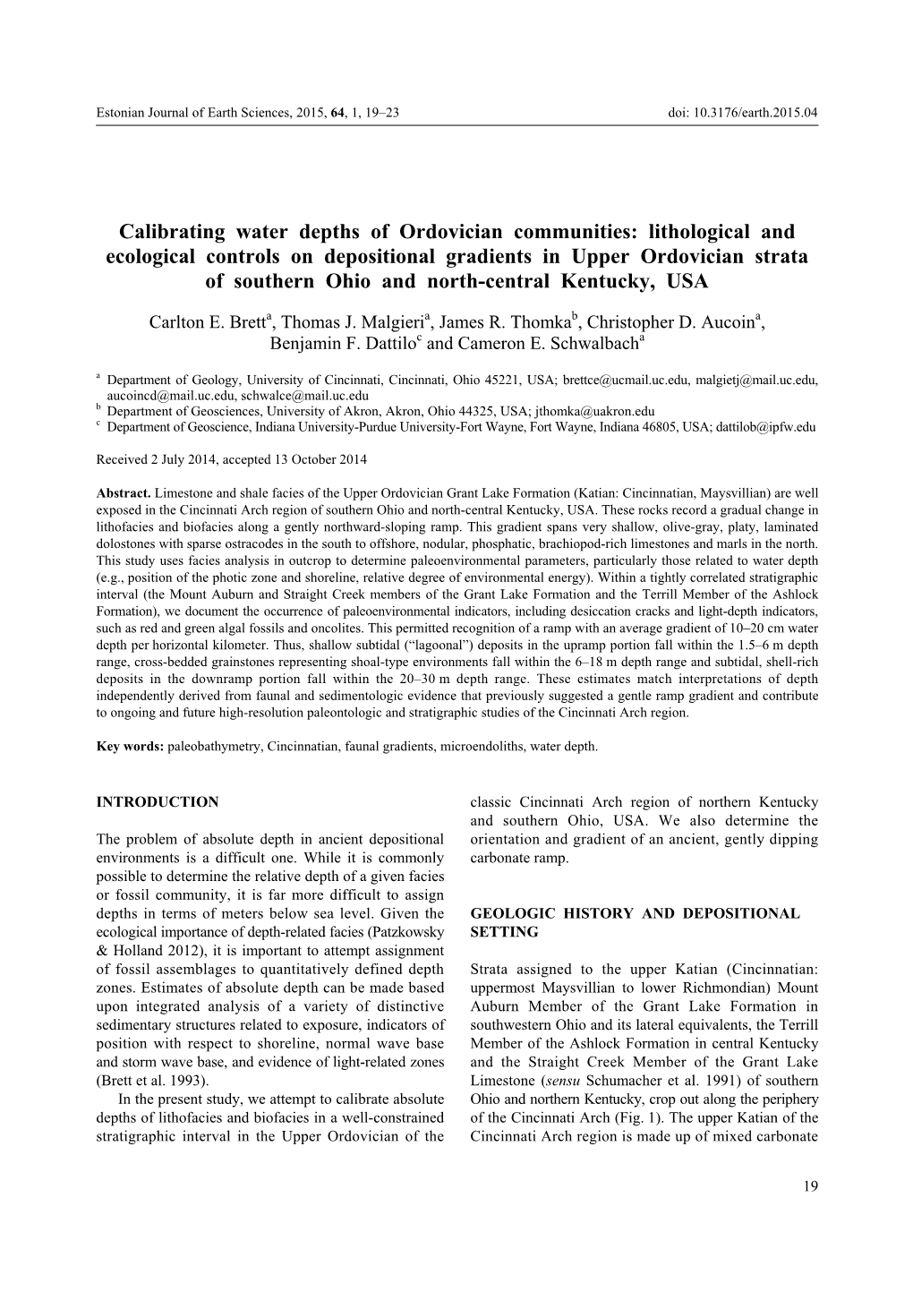 Calibrating Water Depths of Ordovician Communities