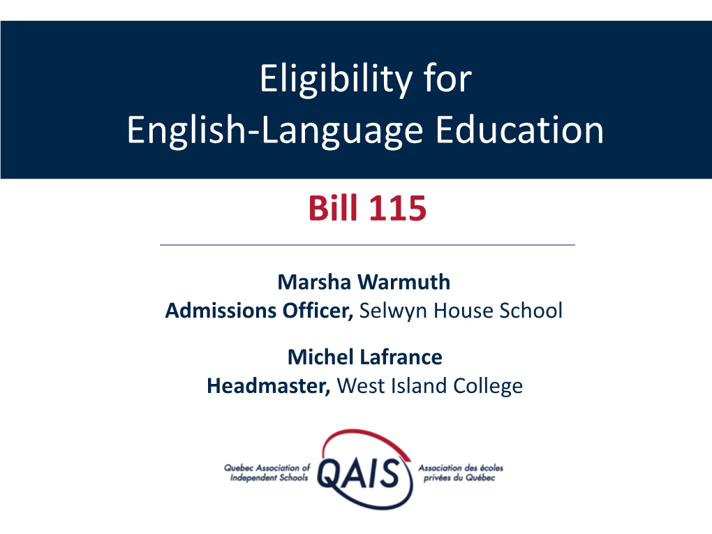 Eligibility for English-Language Education Bill 115