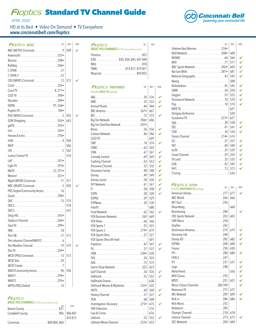 Standard TV Channel Guide APRIL 2020 HD at Its Best • Video on Demand • TV Everywhere