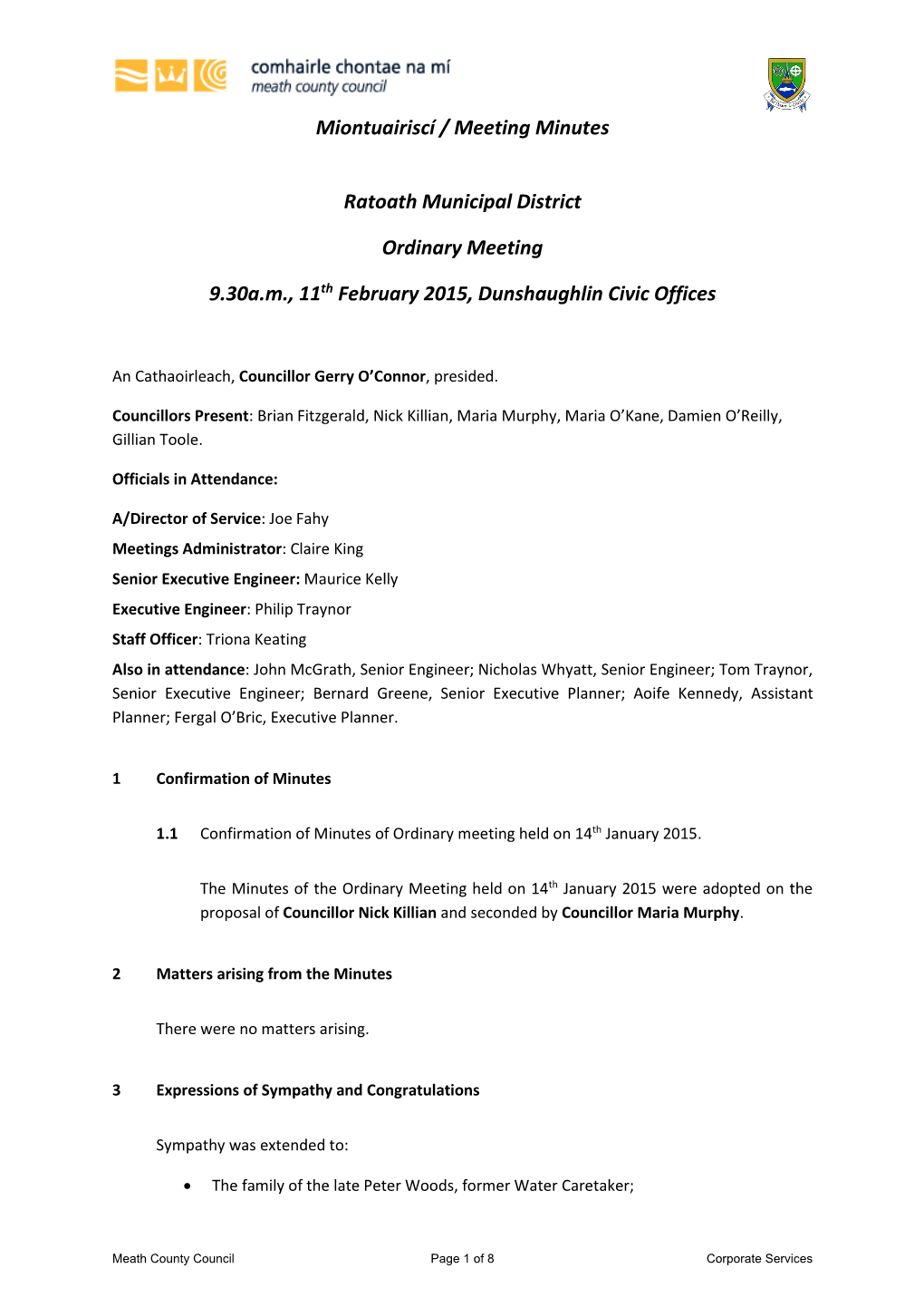 Miontuairiscí / Meeting Minutes Ratoath