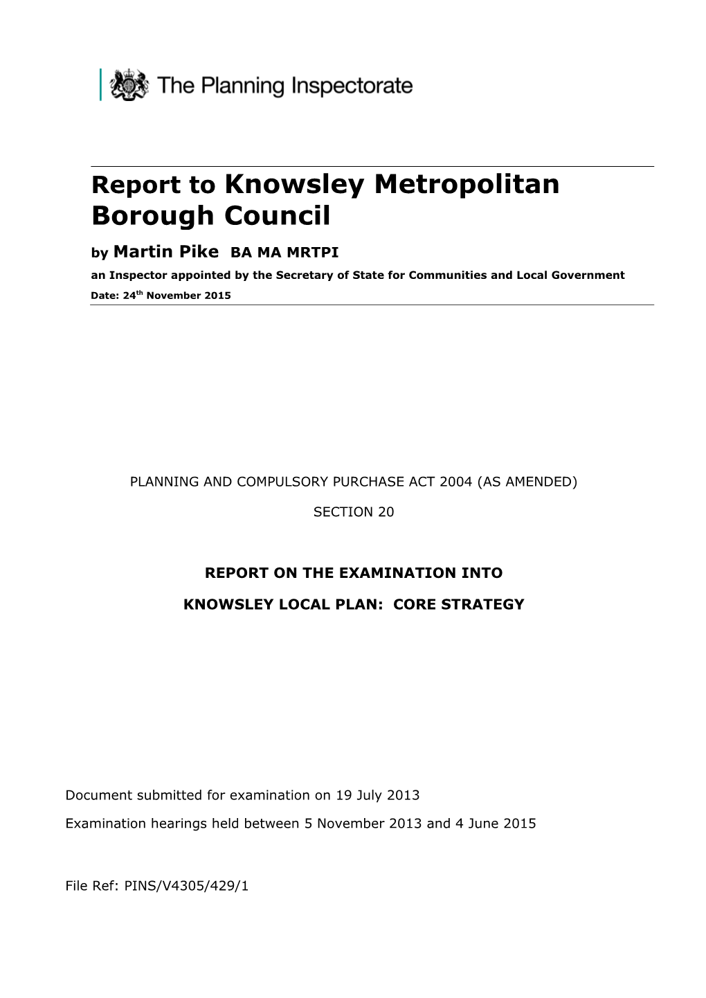 Report to Knowsley Metropolitan Borough Council
