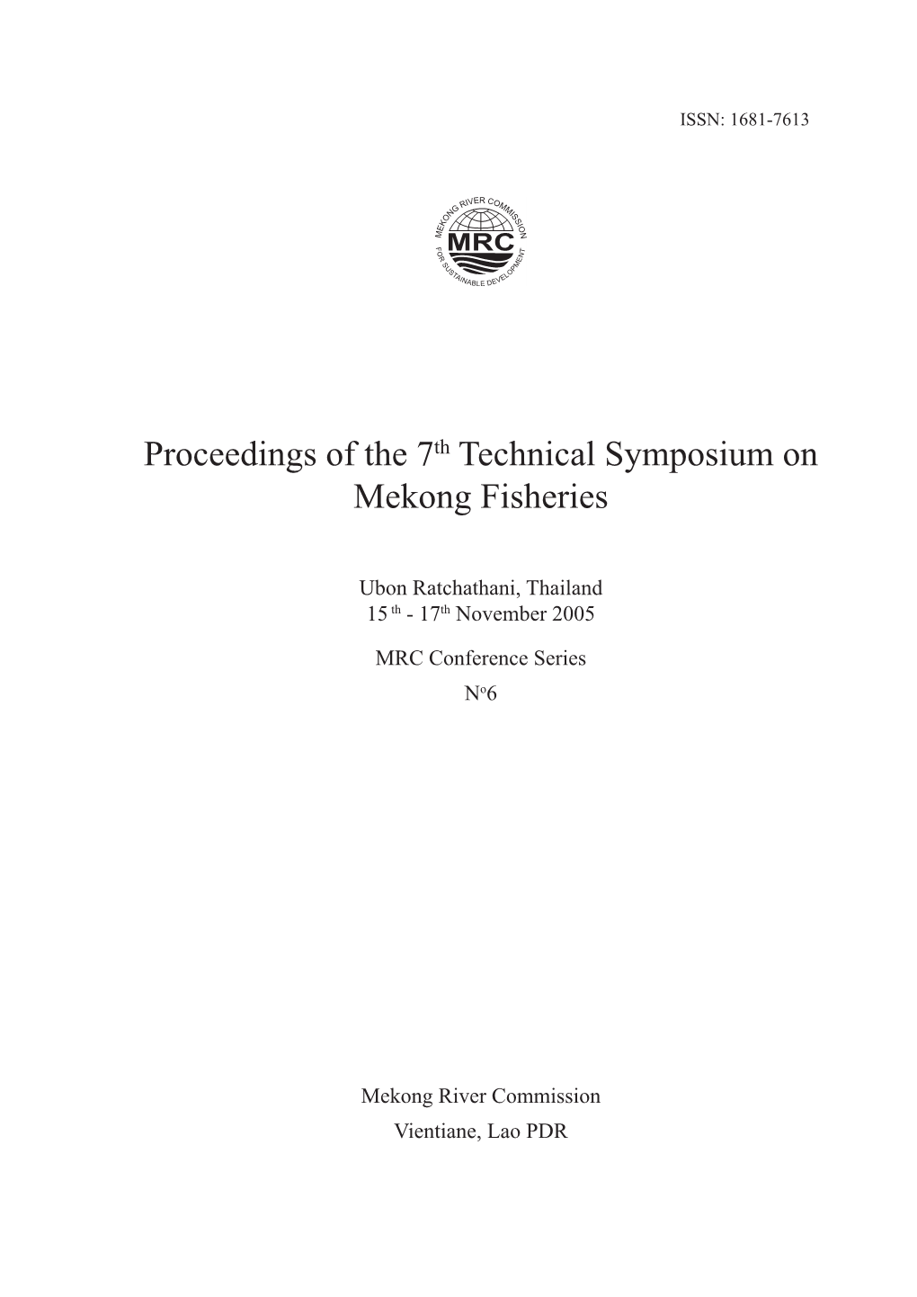 Proceedings of the 7Th Technical Symposium on Mekong Fisheries