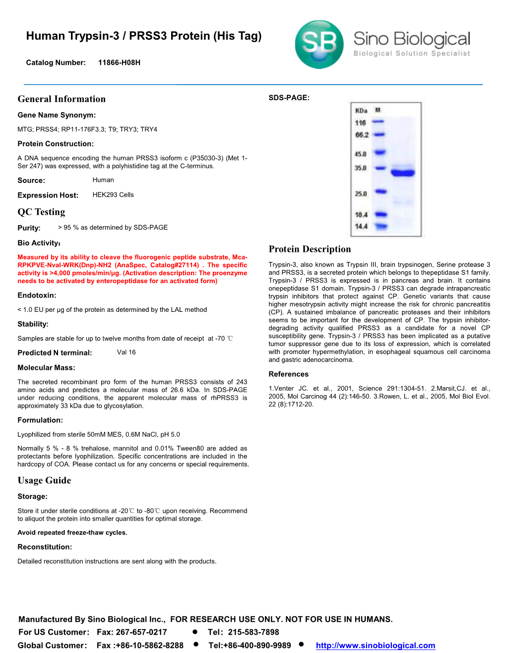 Human Trypsin-3 / PRSS3 Protein (His Tag)