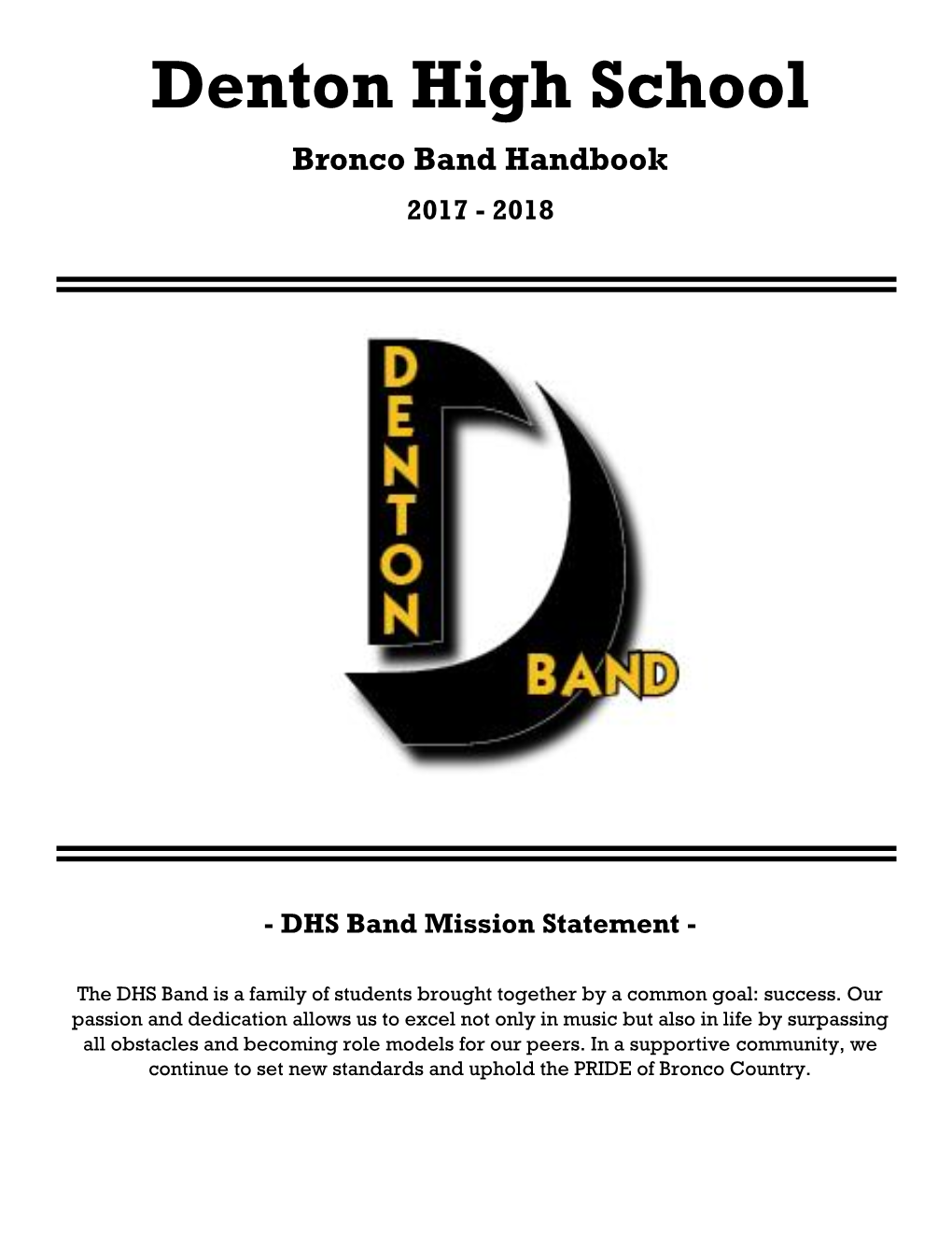 Denton High School Bronco Band Handbook