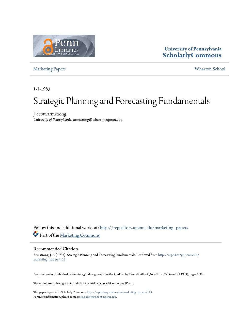 Strategic Planning and Forecasting Fundamentals J