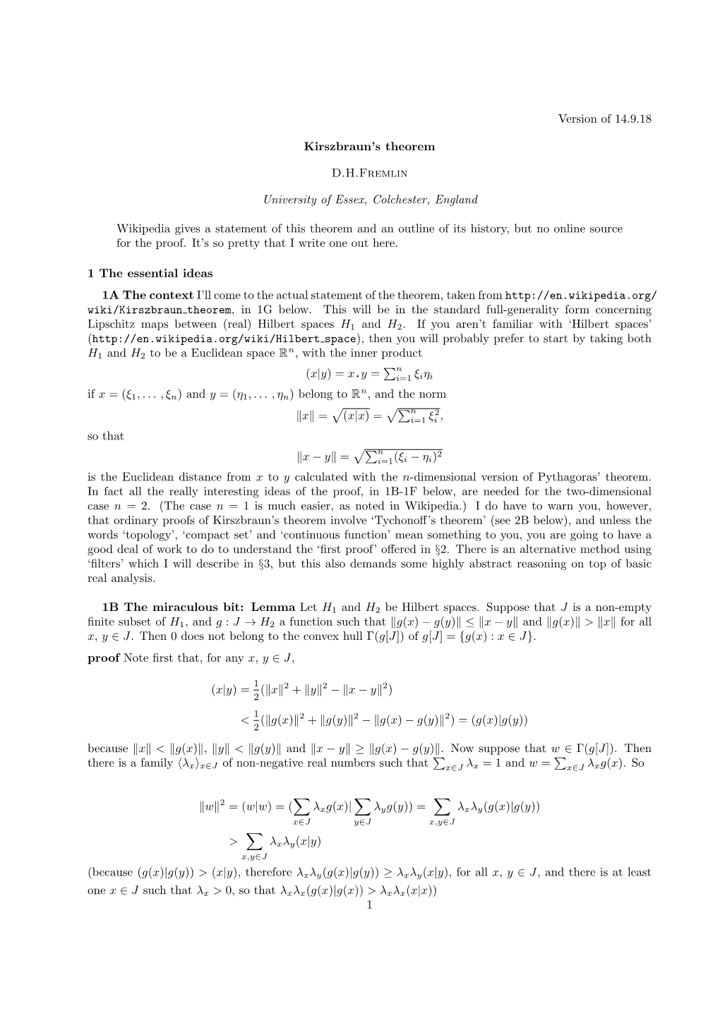 Kirszbraun's Theorem