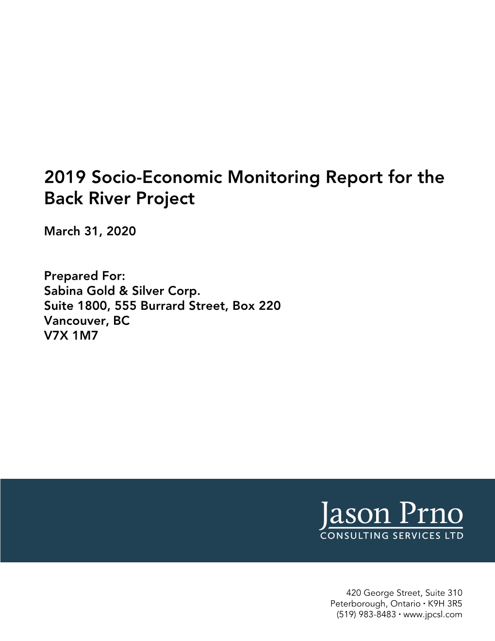 2019 Socio-Economic Monitoring Report for the Back River Project