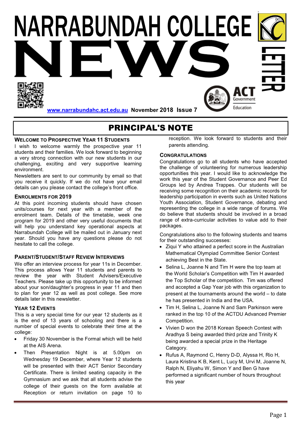 March Narrabundah College Newsletter