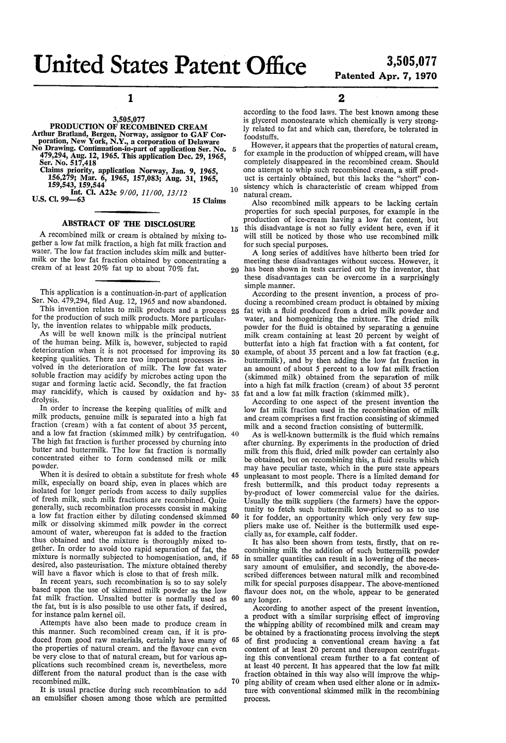 United States Patent Office Patented Apr