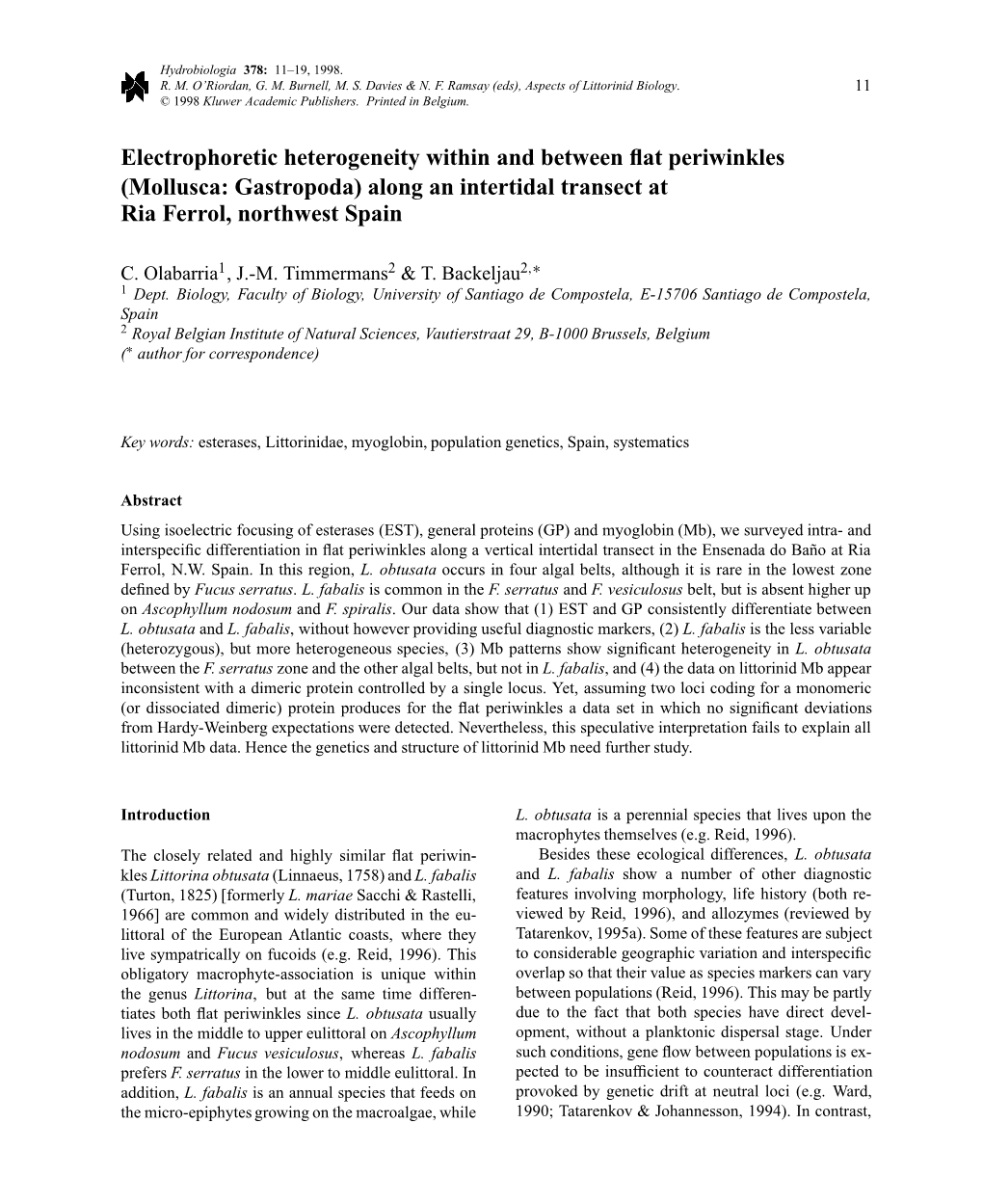 Electrophoretic Heterogeneity Within and Between Flat Periwinkles
