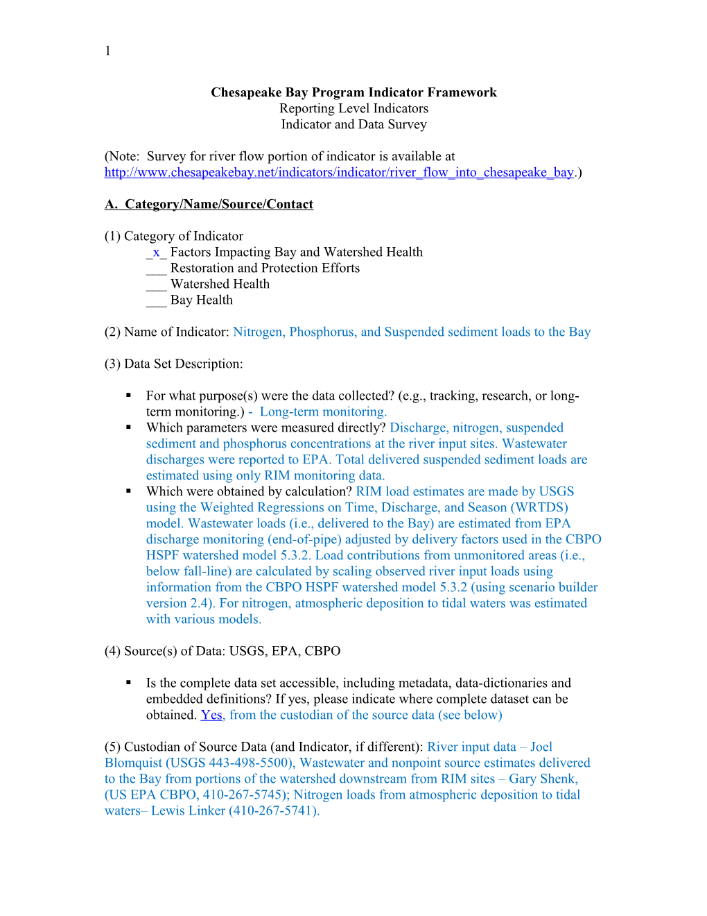 Chesapeake Bay Program Indicator Framework s2