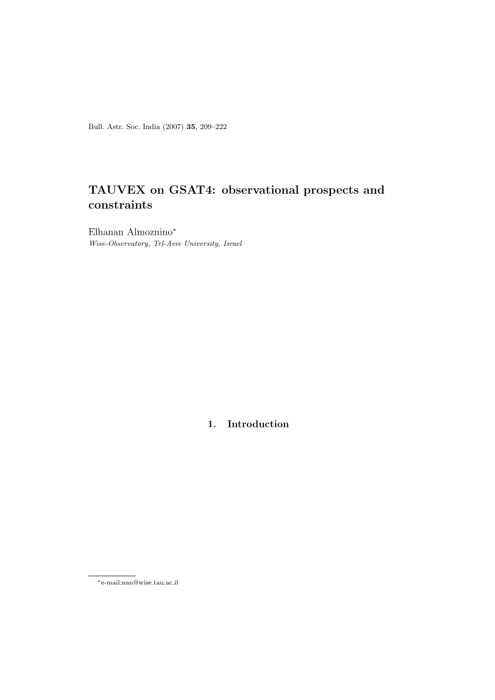 TAUVEX on GSAT4: Observational Prospects and Constraints