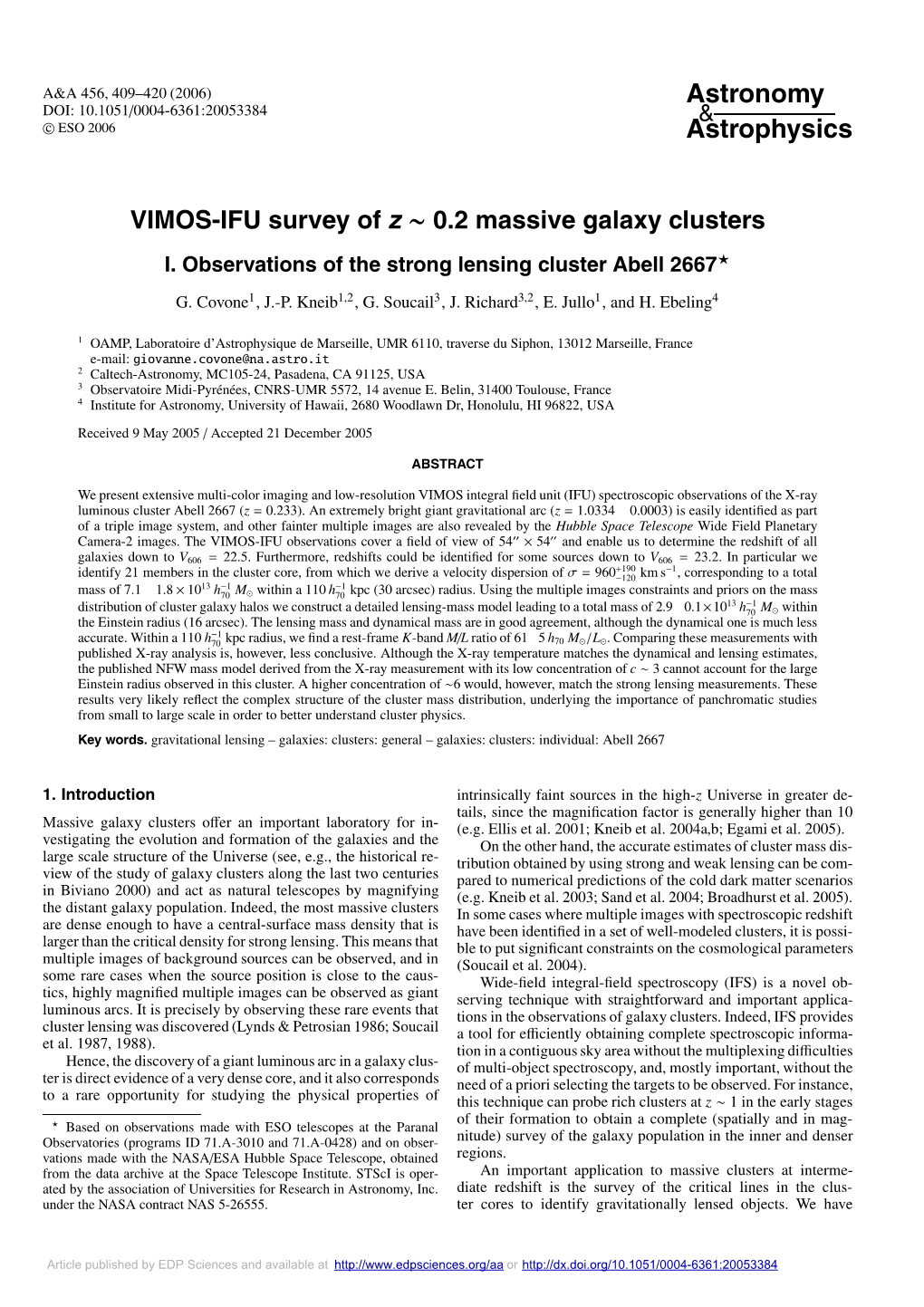 0.2 Massive Galaxy Clusters I