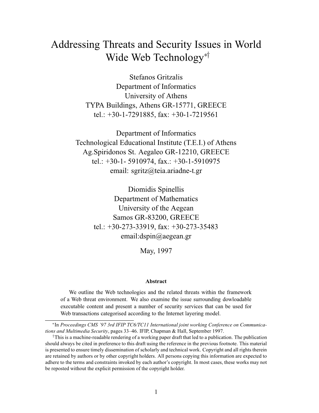 Addressing Threats and Security Issues in World Wide Web Technology∗†
