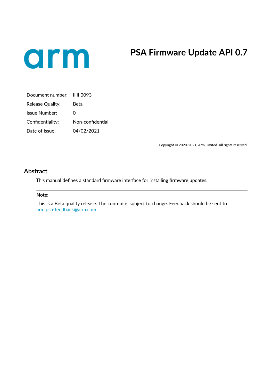 PSA Firmware Update API 0.7