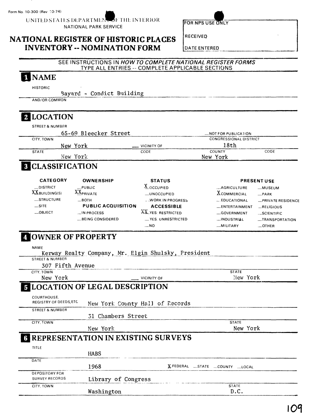 National Register of Historic Places Inventory -- Nomination Form