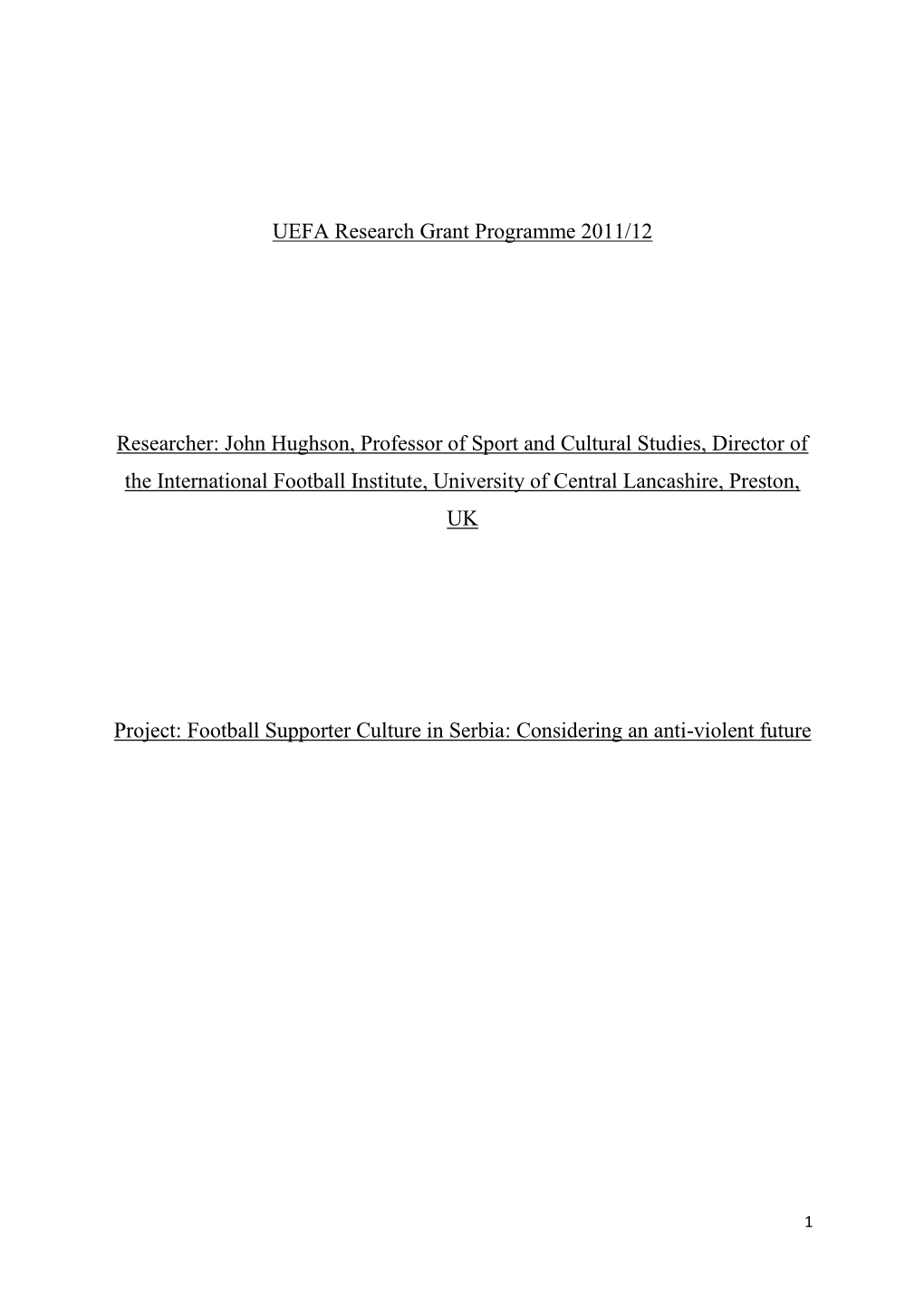 UEFA Research Grant Programme 2011/12