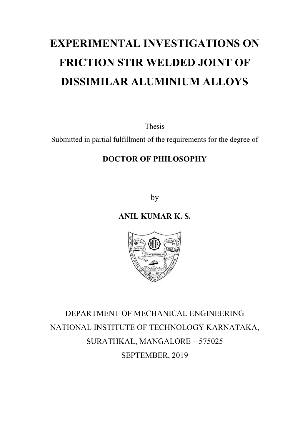 Experimental Investigations on Friction Stir Welded Joint of Dissimilar Aluminium Alloys