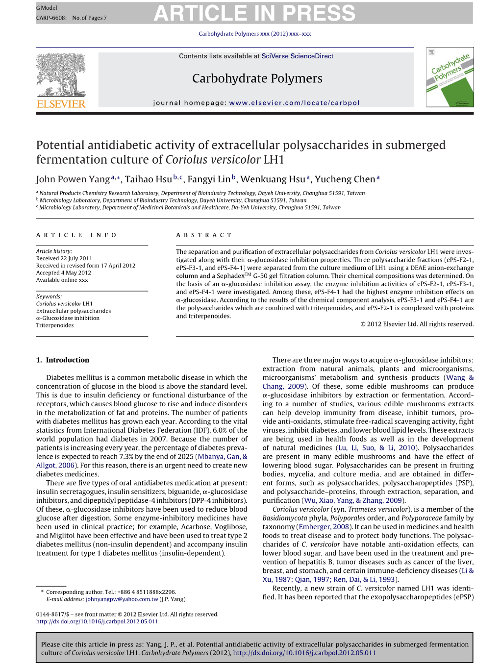 Potential Antidiabetic Activity of Extracellular Polysaccharides in Submerged