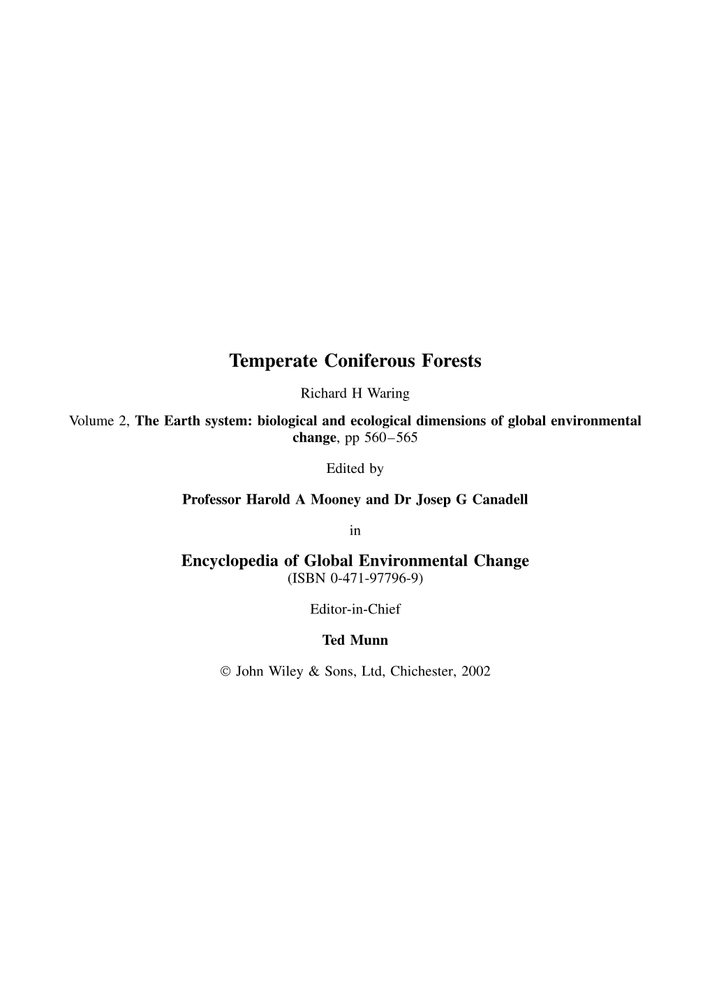 Temperate Coniferous Forests