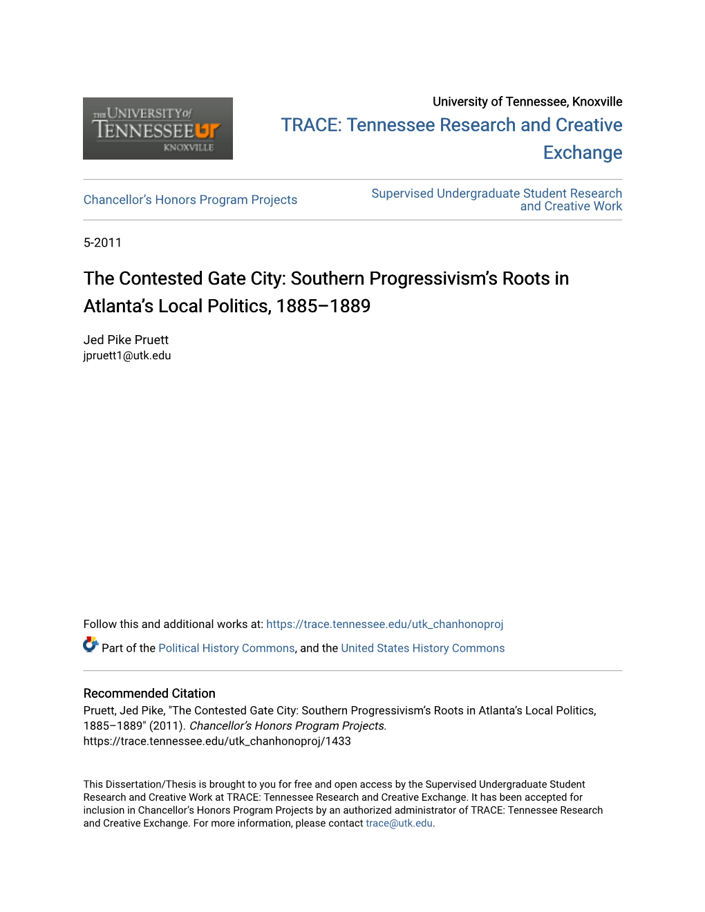 Southern Progressivism's Roots in Atlanta's Local Politics, 1885–1889