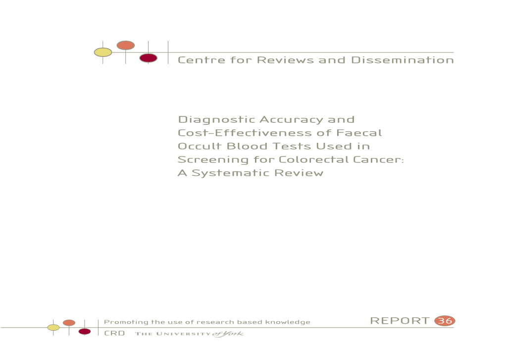 Centre for Reviews and Dissemination Diagnostic Accuracy and Cost