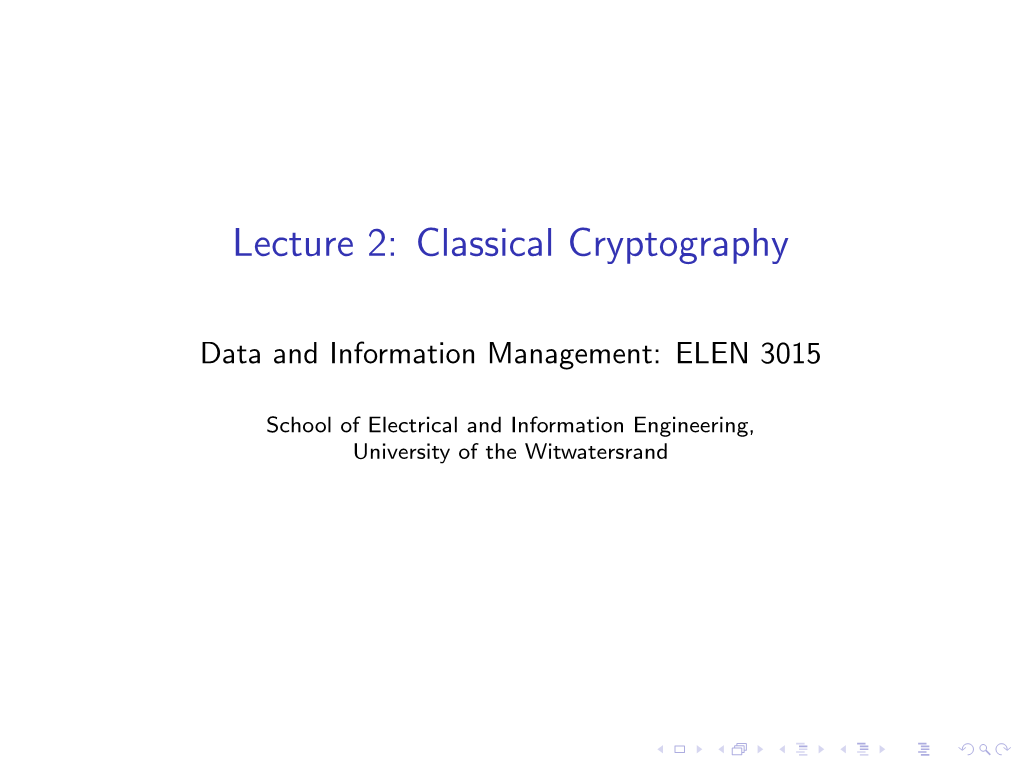 Lecture 2: Classical Cryptography