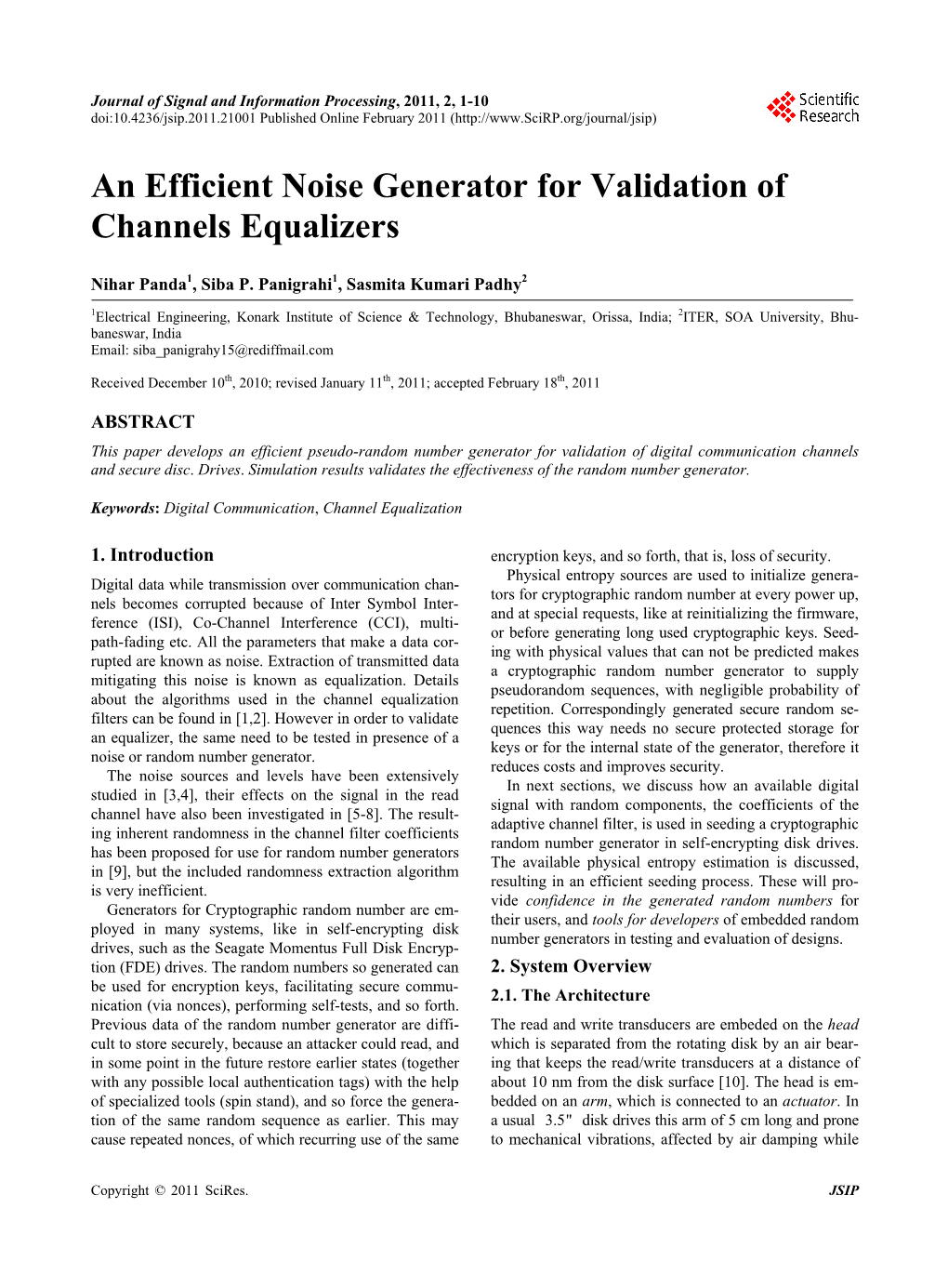 An Efficient Noise Generator for Validation of Channels Equalizers