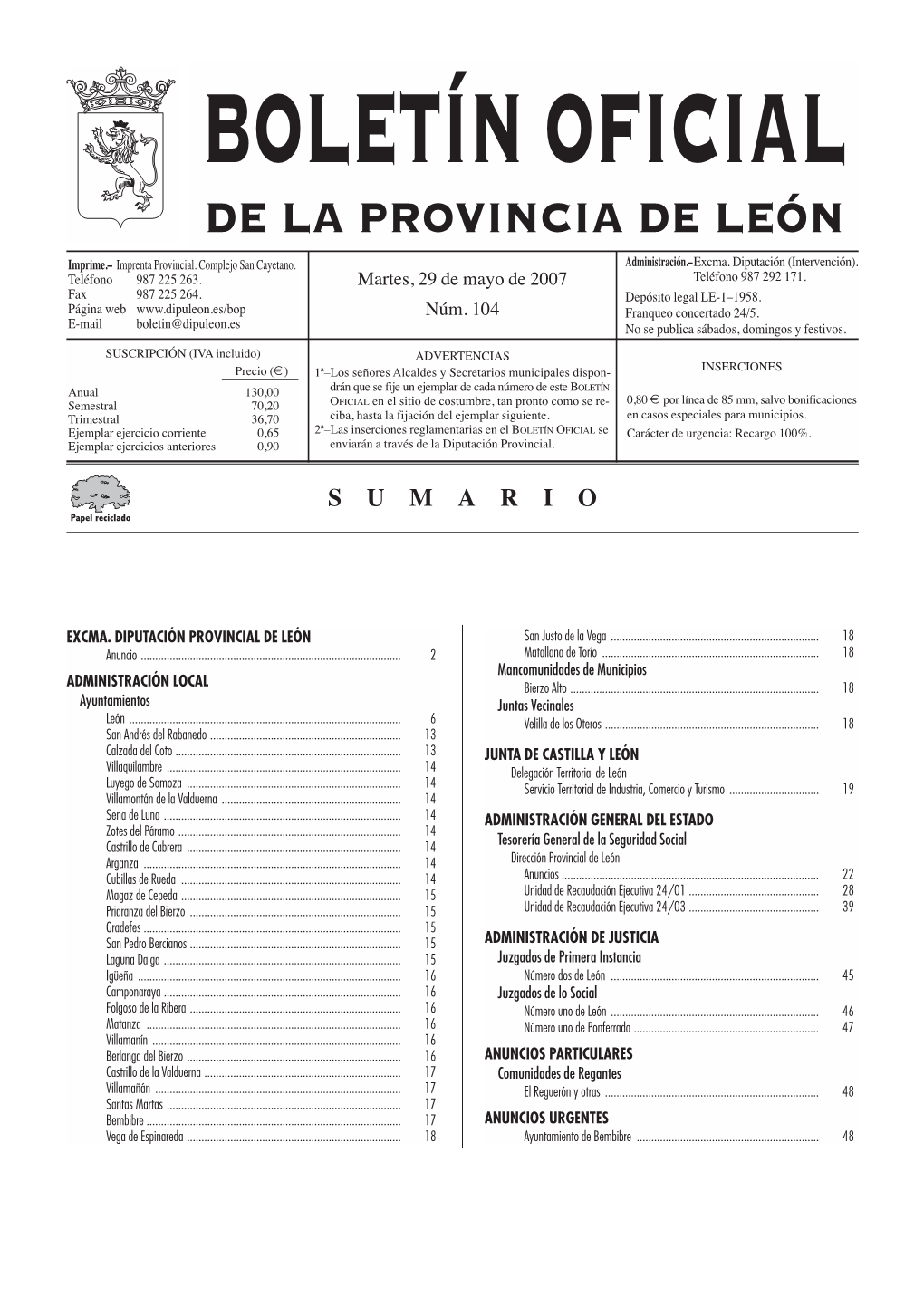 Boletín Oficial De La Provincia De León