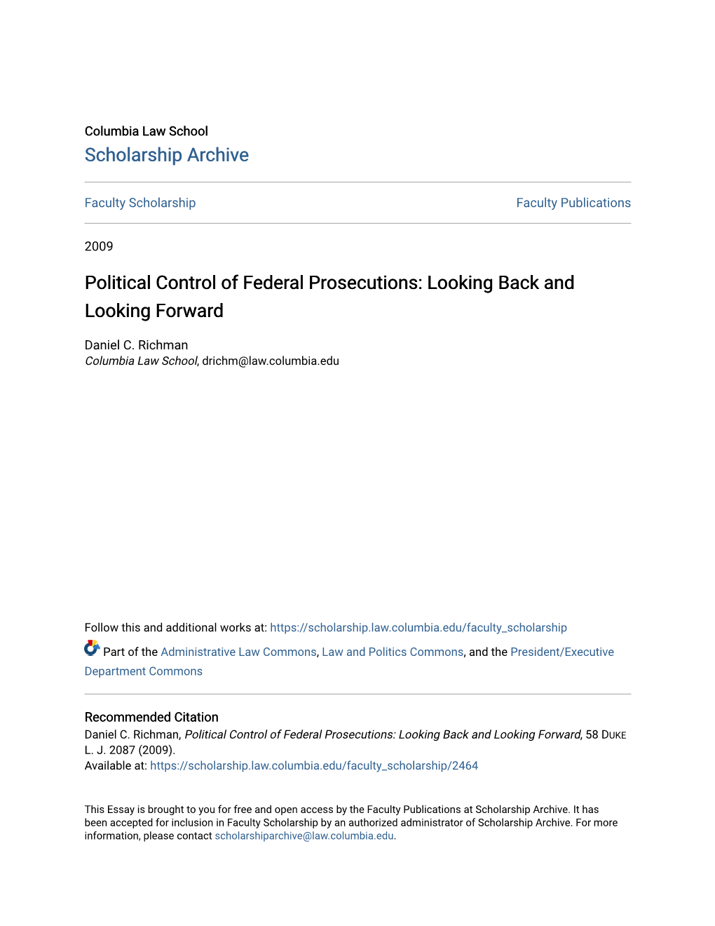 Political Control of Federal Prosecutions: Looking Back and Looking Forward