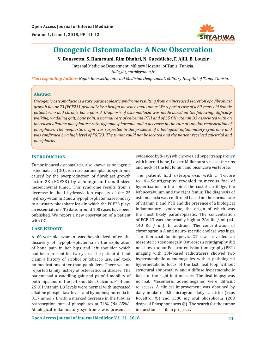 Oncogenic Osteomalacia: a New Observation N