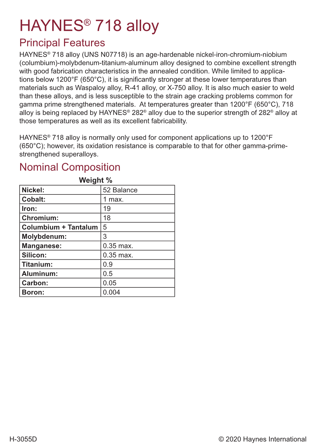 HAYNES® 718 Alloy