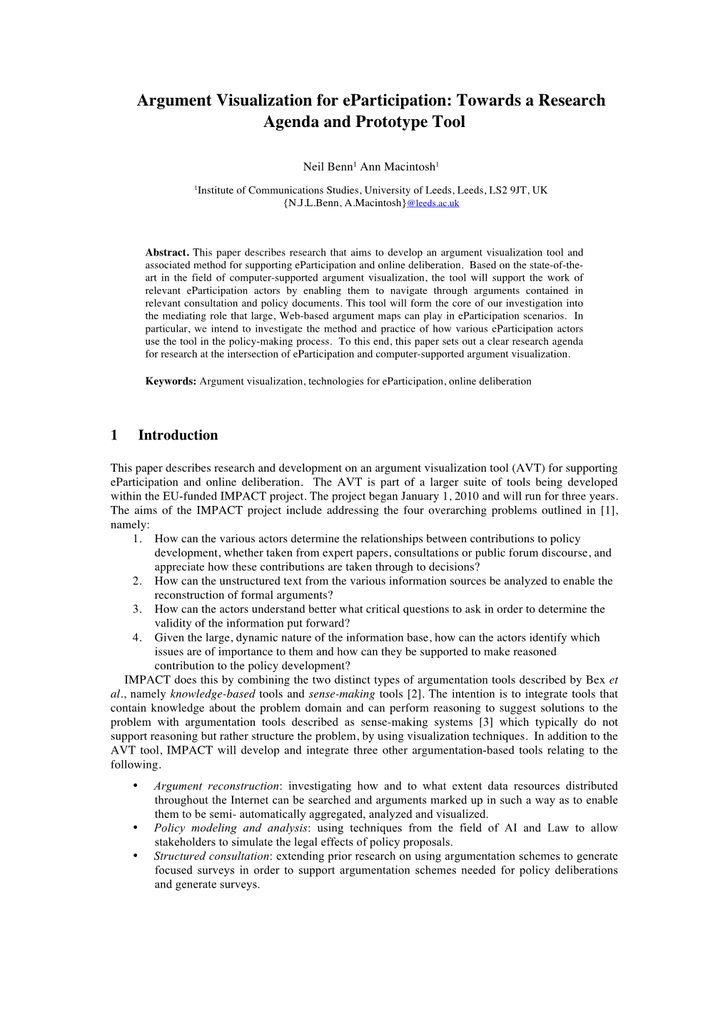 Argument Visualization for Eparticipation: Towards a Research Agenda and Prototype Tool