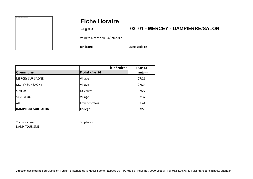 Fiche Horaire Ligne : 03 14 - CHAMPLITTE - DAMPIERRE/SALON