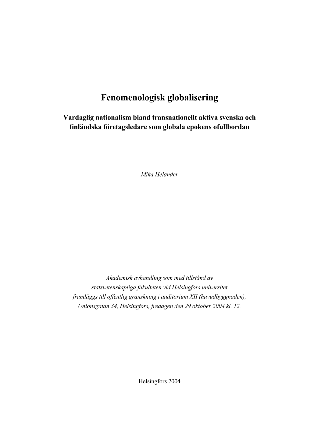 Fenomenologisk Globalisering