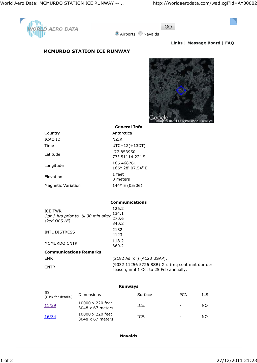 MCMURDO STATION ICE RUNWAY World Aero Data