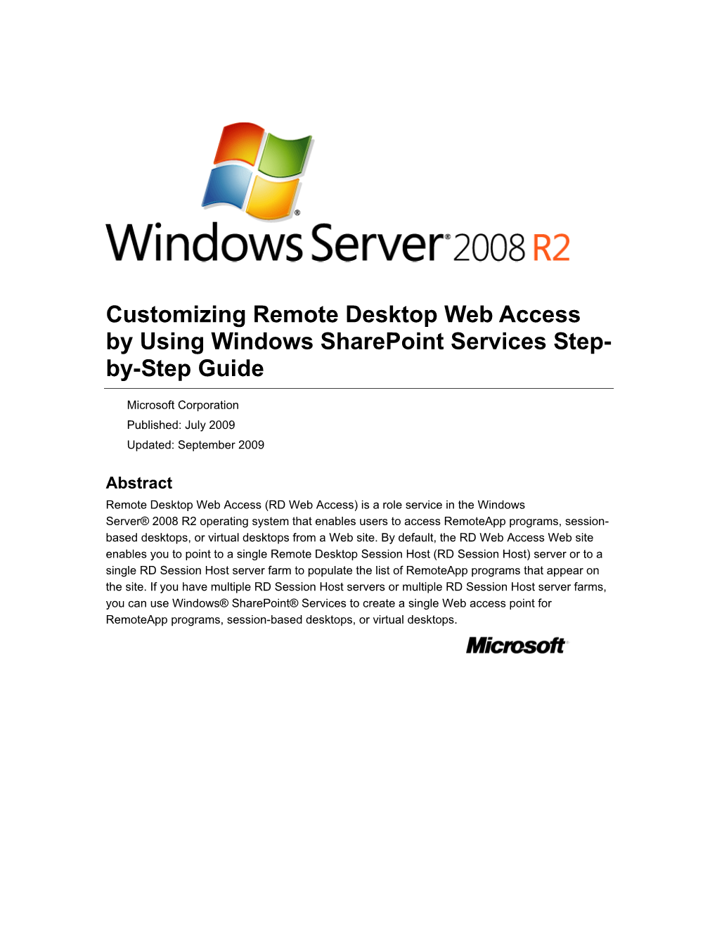 Customizing Remote Desktop Web Access by Using Windows Sharepoint Services Step- By-Step Guide