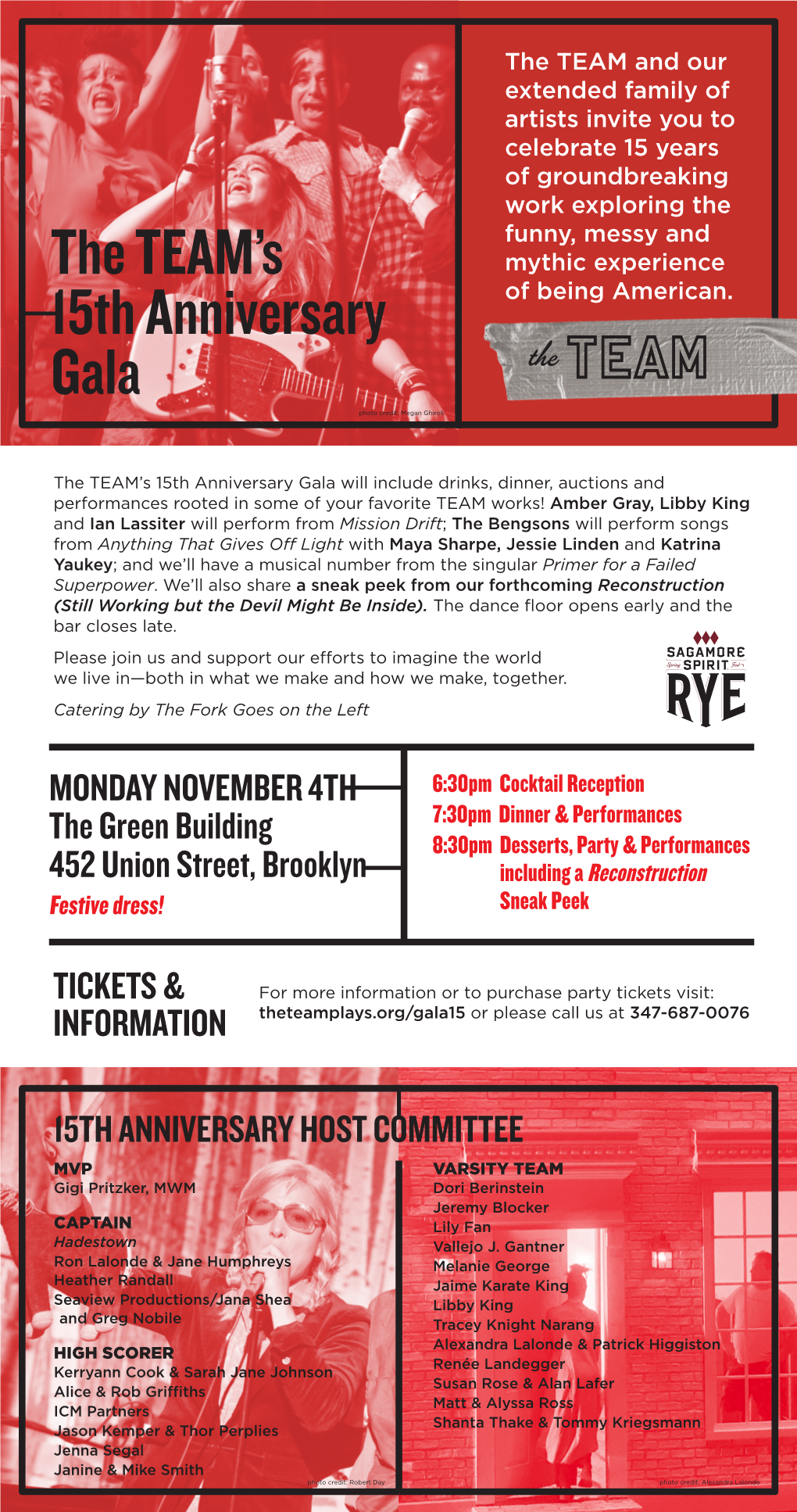 MONDAY NOVEMBER 4TH the Green Building 452 Union Street, Brooklyn TICKETS & INFORMATION 15TH ANNIVERSARY HOST COMMITTEE