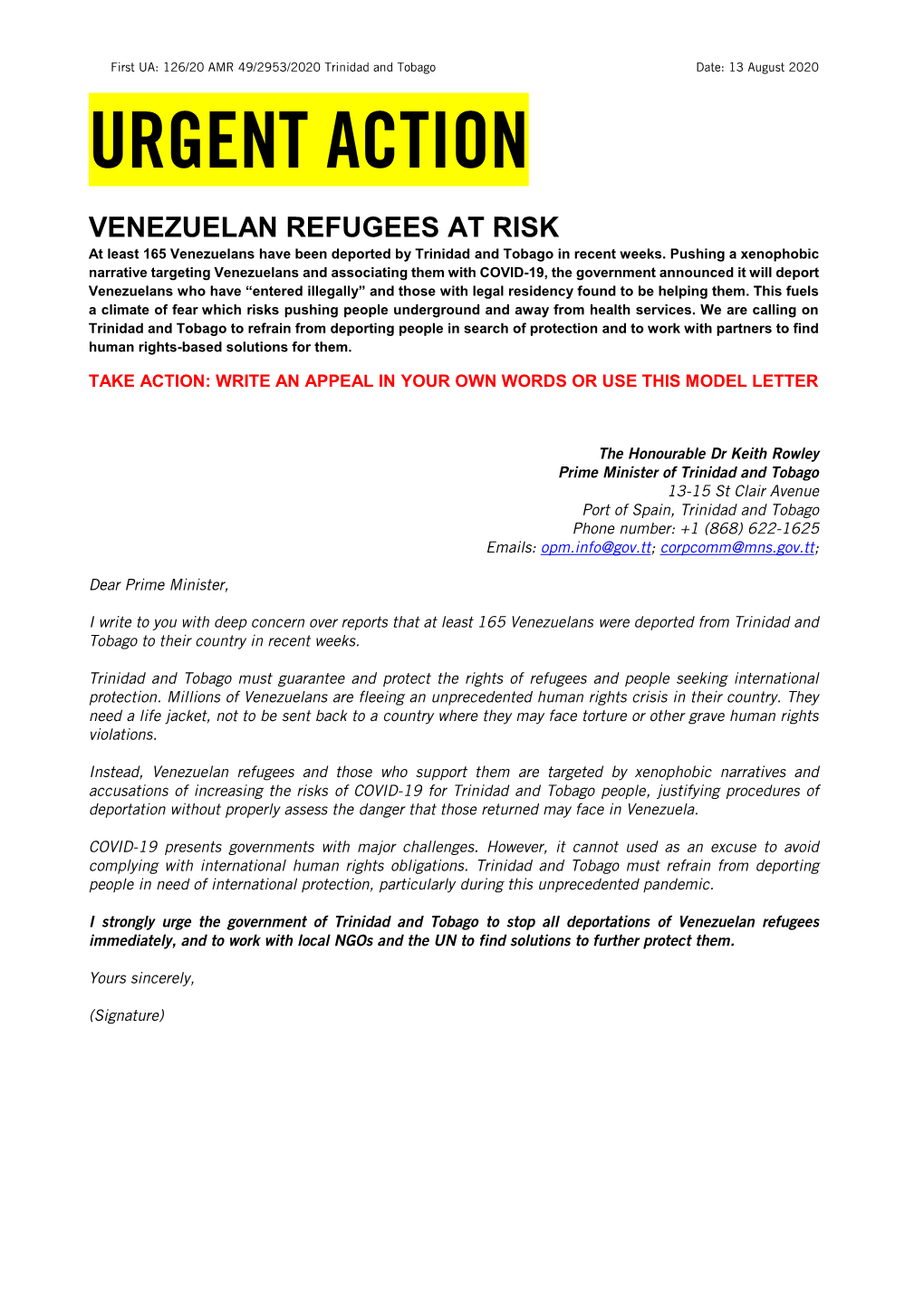 Trinidad and Tobago: Venezuelan Refugees at Risk