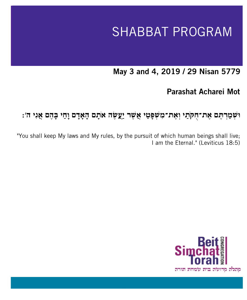 Shabbat Program Shabbat Program