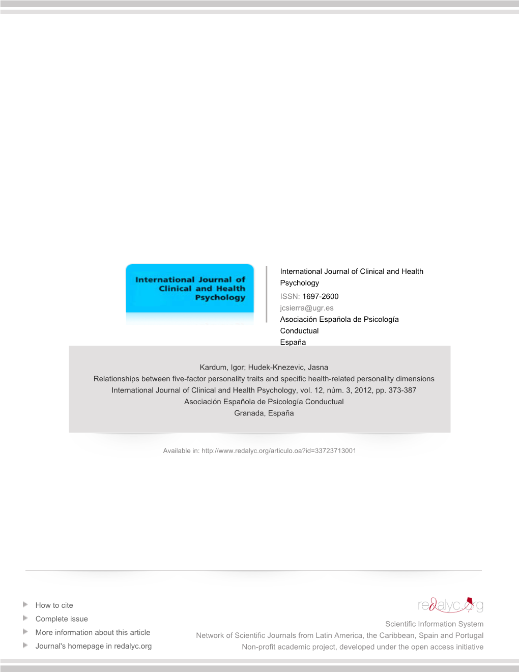 Redalyc.Relationships Between Five-Factor Personality Traits And