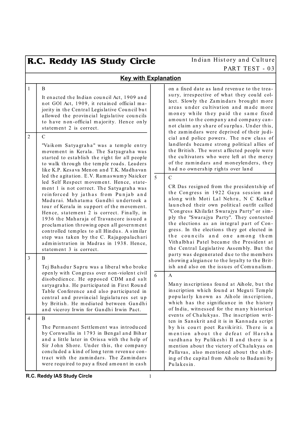 Part Test Key Indian History and Culture (Explanation.P65