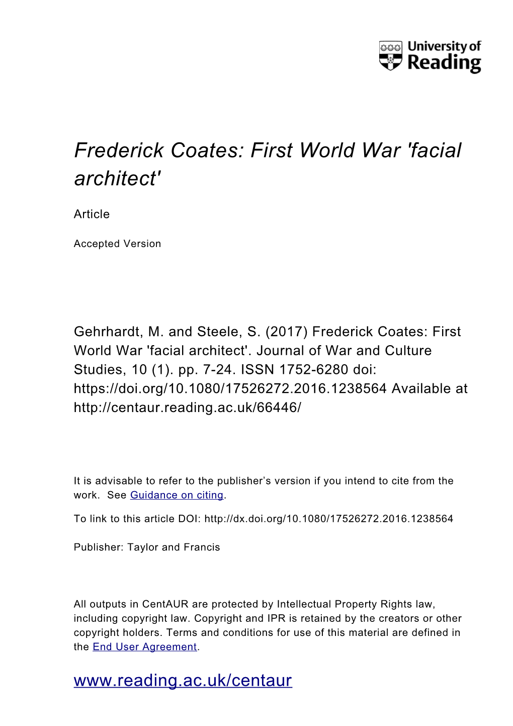 Frederick Coates, First World War 'Facial Architect'