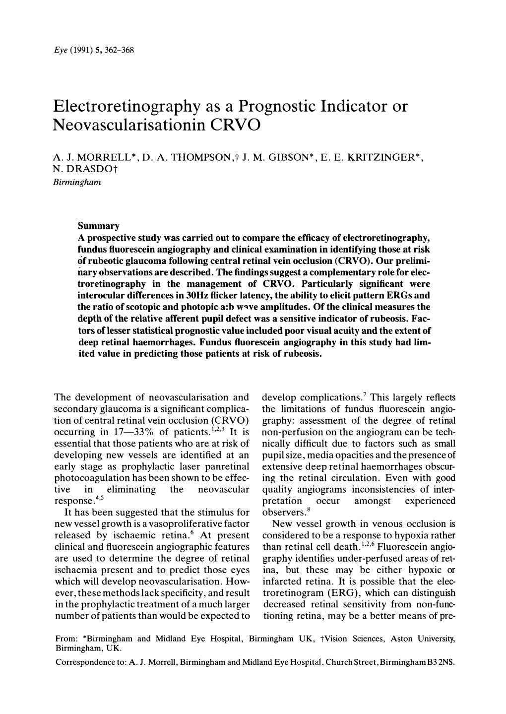 Electroretinography As a Prognostic Indicator Or Neovascularisationin CRVO