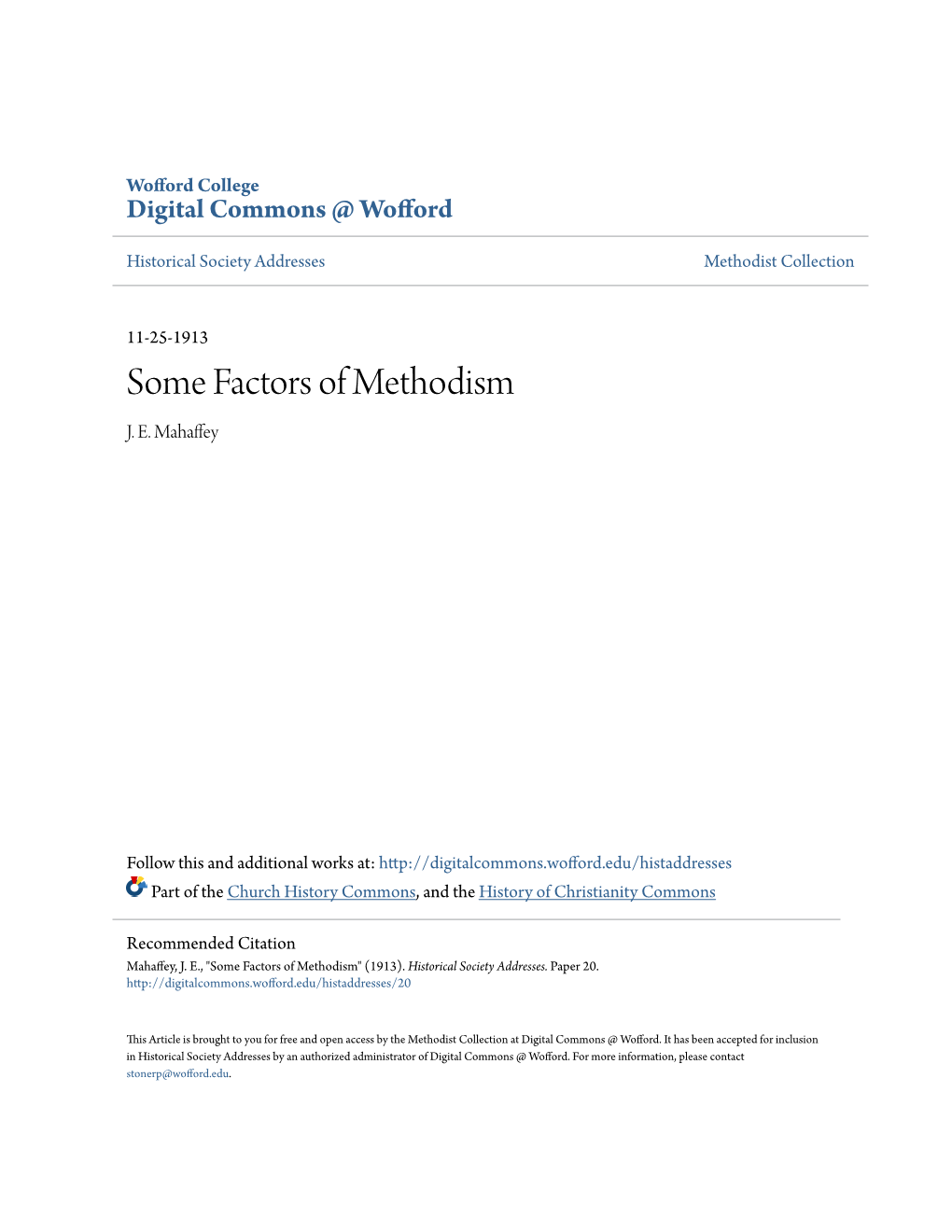 Some Factors of Methodism J