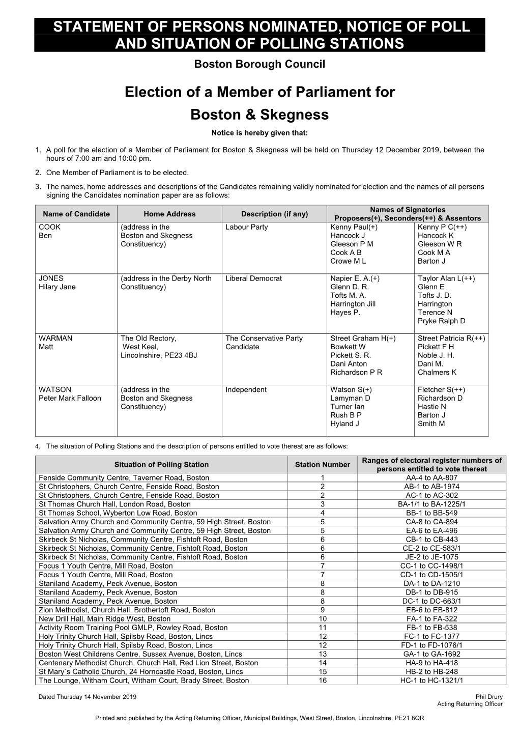 Statement of Persons Nominated, Notice of Poll and Situation of Polling Stations