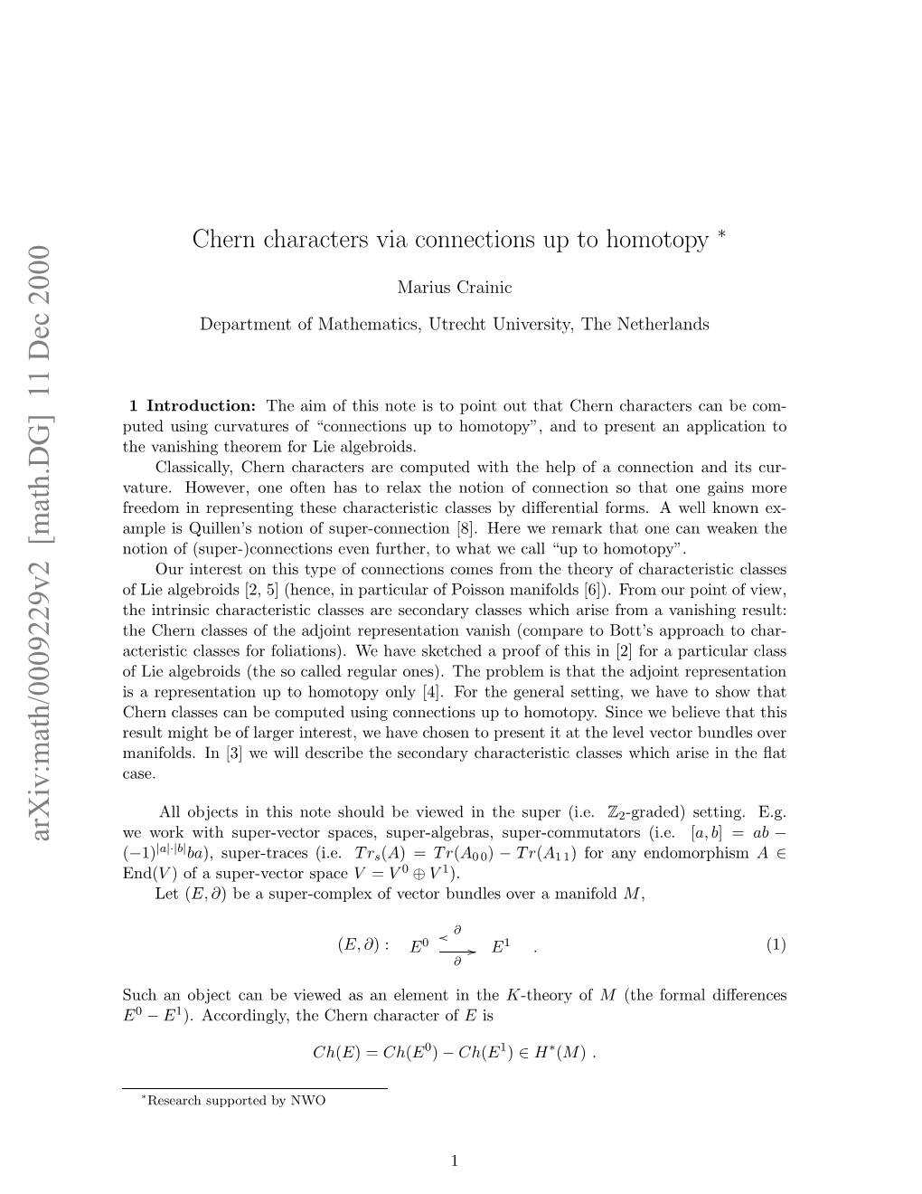 Chern Characters Via Connections up to Homotopy