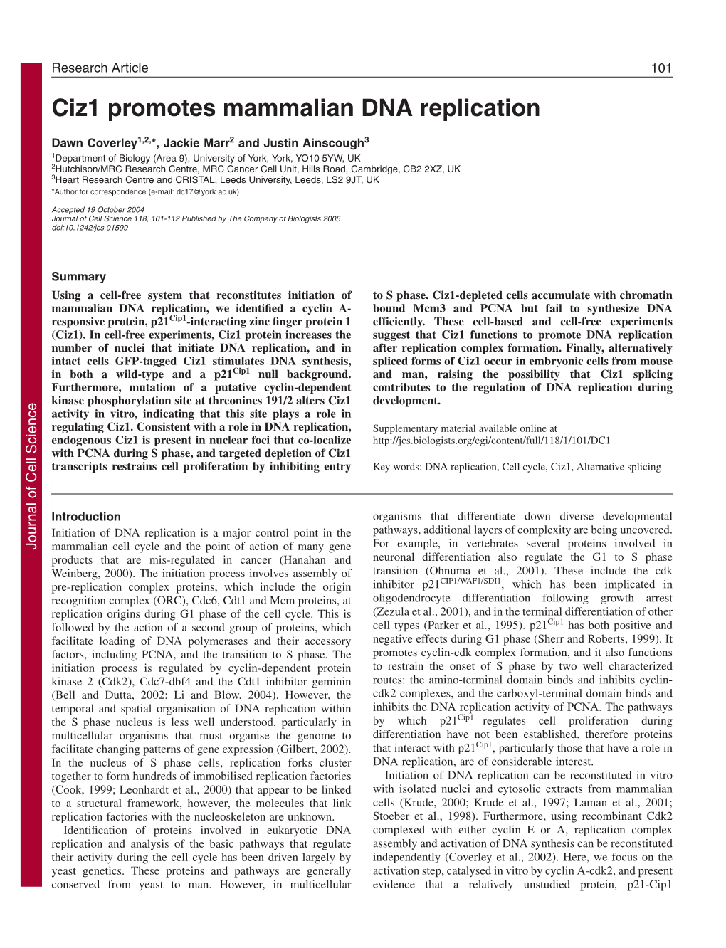 Ciz1 Promotes Mammalian DNA Replication