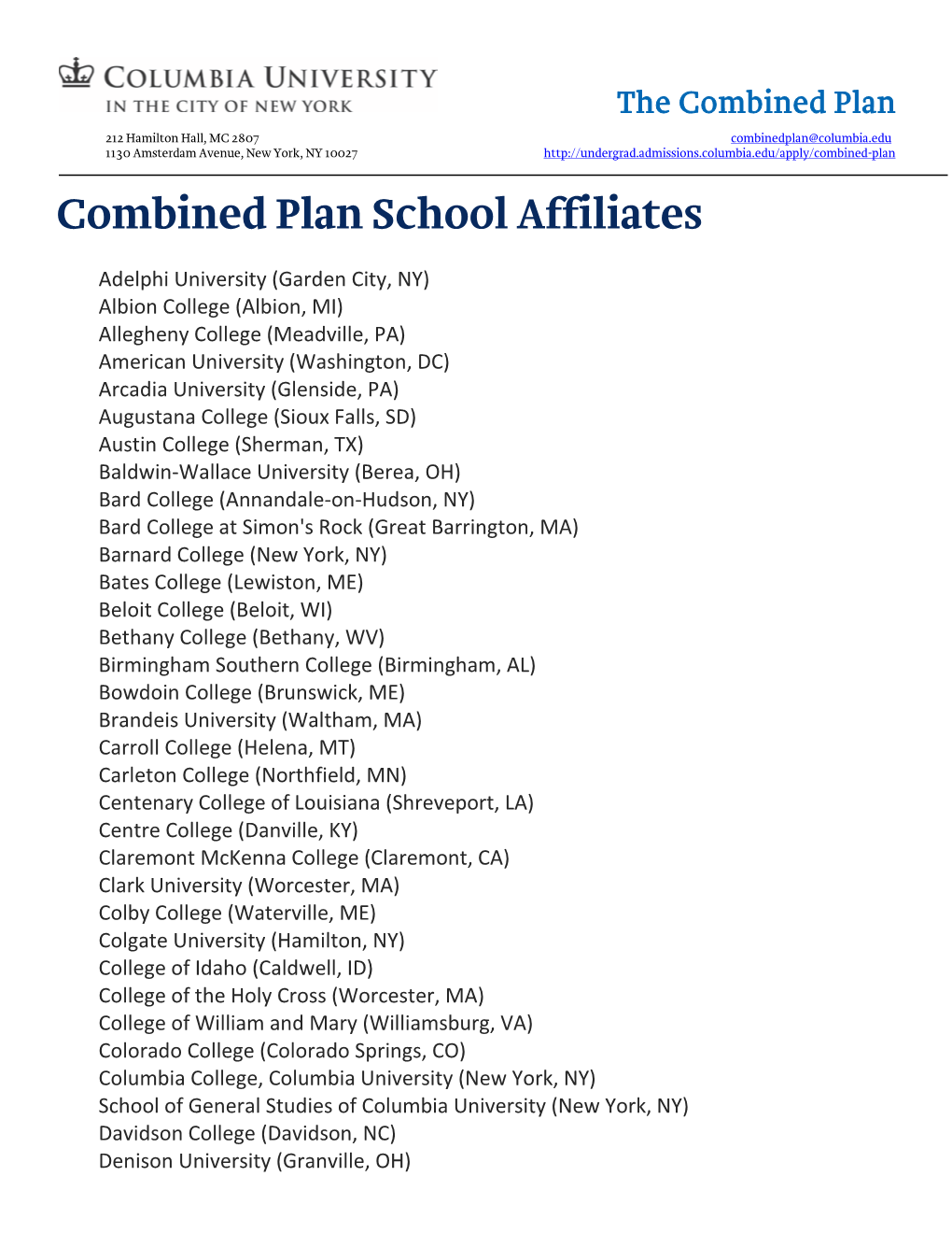 Combined Plan School Affiliates